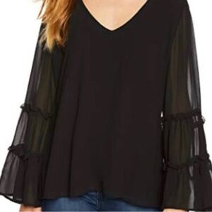 Show Me Your MuMu Black Blouse with Sheer Sleeves